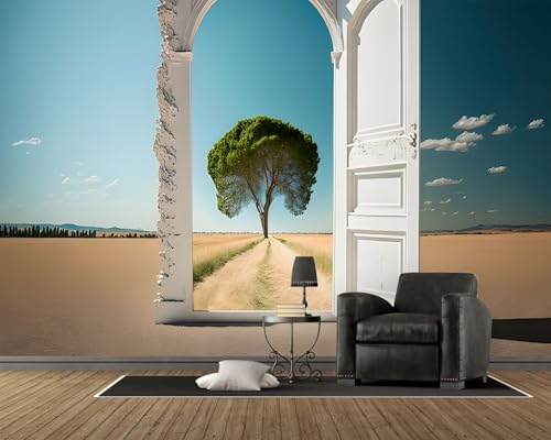 Tapete Tropische Retro-Tür, Fototapete WüSte 250x175 cm, Vliestapete mit Wald Muster, Wandtapete 3D Motivtapeten für Wohnzimmer Schlafzimmer Groß Wanddeko, B28 Tapete Tropische Retro-Tür, Fototapete WüSte 250x175 cm, Vliestapete mit Wald Muster, Wandtapete 3D Motivtapeten für Wohnzimmer Schlafzimmer Groß Wanddeko, B28 von Generisch