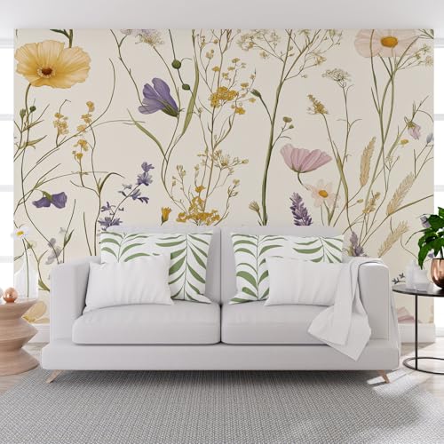 Tapete Vliestapete Natur Pflanzen Blumen Unkraut 450x315cm (B x H) Panel Fototapete Wanddeko Schlafzimmer, Pflanzen Blumen Gelb Dekoration Fototapete für Wohnzimmer Wandtapete Dekoration von Generisch