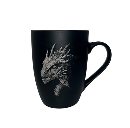 Tasse mit Gravur – auf Wunsch auch mit Text – gummierte Oberfläche – Farbe Schwarz-Porzellan-Personalisiert- Geschenk (Drache) von Generisch