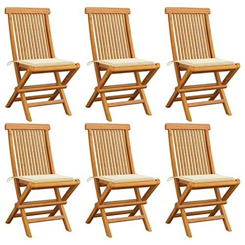 Teak Klappbare Gartenstühle 6er Set Outdoor Terrassenmöbel mit Kissen 47x60x89cm Tragbare Holz Esszimmerstühle für Hinterhof Deck und Rasen von Generisch