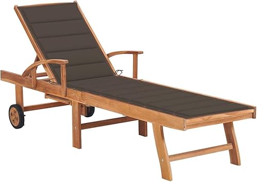 Teakholz Sonnenliege mit Verstellbarer Rückenlehne, Outdoor Lounge Sessel für Pool, Terrasse, Deck, Strand, Wetterbeständige Chaiselongue mit Rollen von Generisch