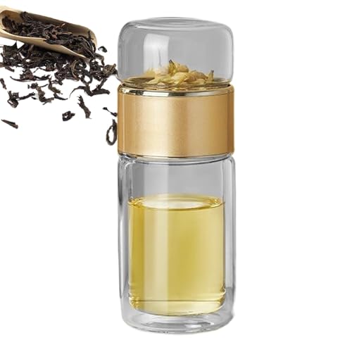 Teeflasche mit Sieb | 280/350/420 ml Teebecher to go | 2025 Neue Doppelschichtige Glas Cold Brew Teeflasche | 3-in-1 Auslaufsicherer Tee-Ei für lose Blätter, Reisebecherfür Freunde von Generisch