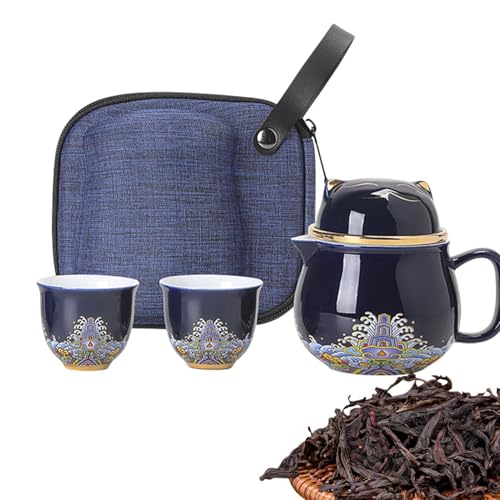 Teekannen-Set mit Teesieb | Glückskatze Teekanne Set Keramik Teetasse Set | Porzellan Tee-Set mit Teesieb Stoßfest Teetassen für Reisen & Zuhause von Generisch