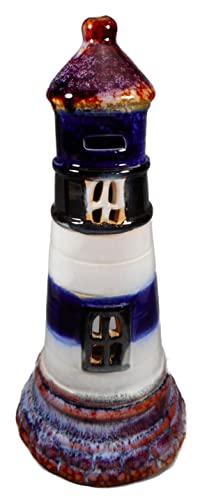 Teelichthalter Leuchtturm 25 x 12 cm Ø Teelicht Kerze Halter Maritim blau weiß Figur Deko GPT 86316 von Generisch