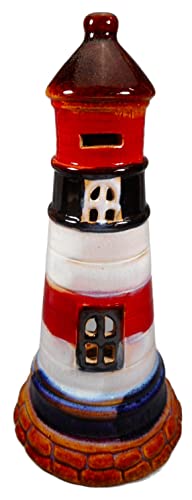 Teelichthalter Leuchtturm 25 x 12 cm Ø Teelicht Kerze Halter Maritim rot weiß Figur Deko GPT 86317, Mehrfarbig, ca. 20 x 12 cm Ø von Generisch