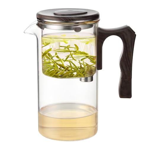 Teesieb Glas - Wassertrennung mit Holzgriff | Klarer Borosilikatglas Teekessel zum Aufbrühen von grünem und schwarzem Tee | hitzebeständiges Design, ideal für den täglichen Teegenuss von Generisch