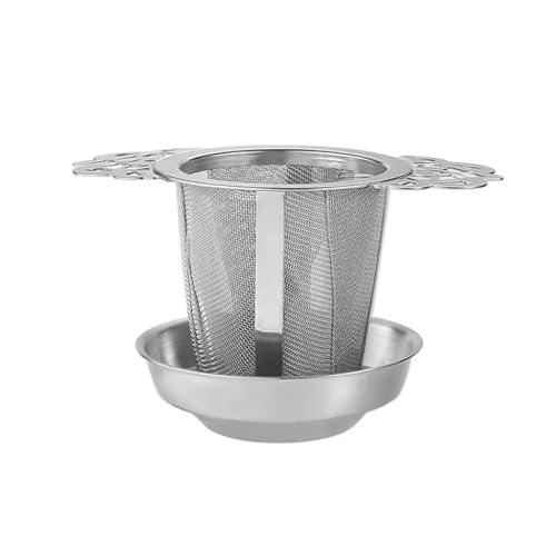 Teesieb mit Doppelohren, feines Netz, großes Fassungsvermögen, Spitzengriffe mit Tablett, Kaffeefiltersieb (Silber) von Generisch