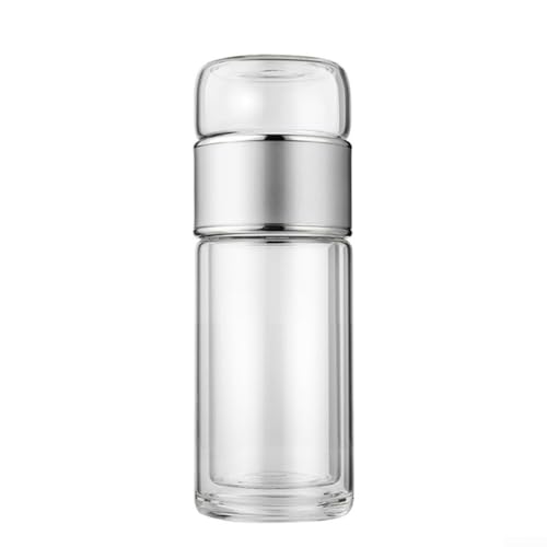 Teetasse mit Teesieb, großes Fassungsvermögen, 2 Wände, Glas-Teetassen, 360 ml/420 ml/450 ml, 2-lagige isolierte Tee-Ei-Flasche für Zuhause, Büro und Reisen (silber-360 ml) von Generisch