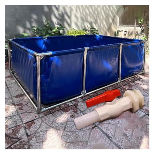 Temporärer Fischteich – Aquakultur-Wassertank-Zisterne mit strapazierfähigem 0,55 mm PVC-Canvas, Stahlrahmen und Abfluss für Koi, Schildkröten, Außenbereich von Generisch