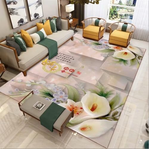 Teppich+Wohnzimmer Chinesische Landschaftsmalerei Lotusblattmuster Design verblasst Nicht Wohnzimmer Teppich Grün Innenteppich XXL 300X400CM von Generisch