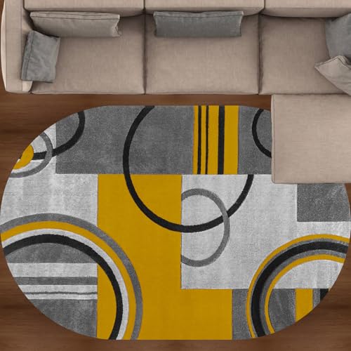 Teppich, rutschfest, waschbar, geometrisches Streifen-Design, oval, 110 x 180 cm, perfekt für Wohnzimmer, Schlafzimmer, Dekoration von Generisch