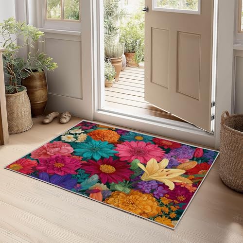 Teppich Blumen Gänseblümchen Lilien für Teenager Mädchen Kurzflor Teppiche, Schlafzimmer Wohnzimmer Innenmatte - Waschbar Bunt rutschfeste Matte 140x200 cm Krabbelmatte für Kinder von Generisch