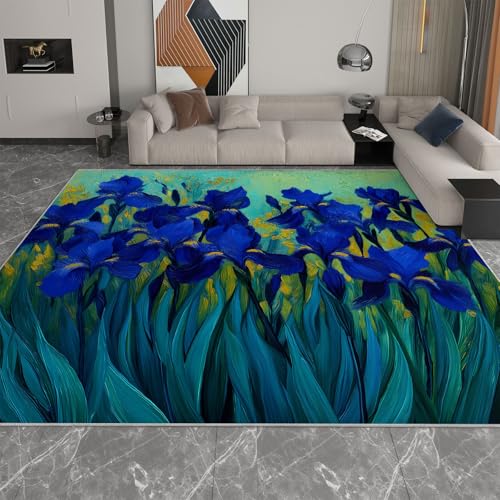 Teppich Blumen abstraktes Ölgemälde Iris für Teenager Mädchen Kurzflor Teppiche, Schlafzimmer Wohnzimmer Innenmatte - Waschbar Dunkelgrün rutschfeste Matte 140x200 cm Krabbelmatte für Kinder Teppich Blumen abstraktes Ölgemälde Iris für Teenager Mädchen Kurzflor Teppiche, Schlafzimmer Wohnzimmer Innenmatte - Waschbar Dunkelgrün rutschfeste Matte 140x200 cm Krabbelmatte für Kinder von Generisch