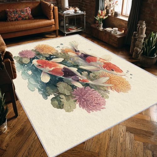 Teppich Chinesischer Stil Wohnzimmer 120x200 Waschbar Mit Muster Fisch Blumen Blätter Teppiche Gegend Schlafzimmer Deko & Wohnaccessoires, Kurzflor Teppich Weich rutschfest Bettvorleger, FD3982 Teppich Chinesischer Stil Wohnzimmer 120x200 Waschbar Mit Muster Fisch Blumen Blätter Teppiche Gegend Schlafzimmer Deko & Wohnaccessoires, Kurzflor Teppich Weich rutschfest Bettvorleger, FD3982 von Generisch