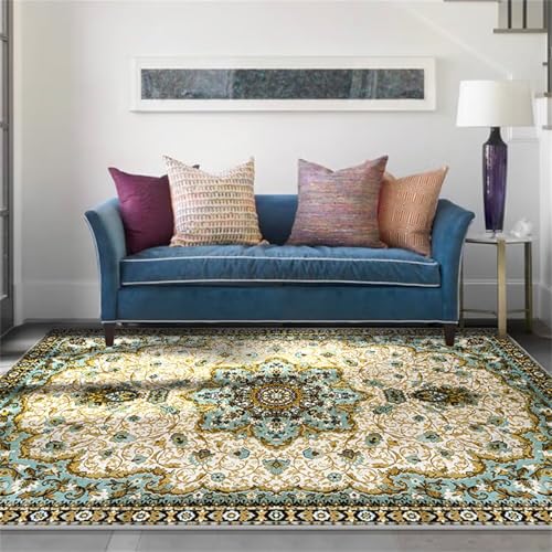 Teppich Esszimmer Blauer Druck kleine Pflanze Blumen pflegeleicht rutschfest Bürostuhl Geeignet Grün Eingangstürmatte Teppiche Gegend 50X80CM von Generisch