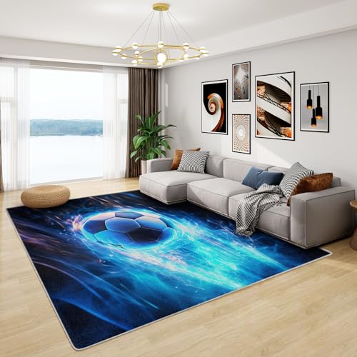 Teppich Fußball Kinderzimmer - Teppich Wohnzimmer Schlafzimmer Jungen Sportmotiv, Großer Teppich Kinder Fussball, Weich Kurzflor & Waschbar & rutschfest Kinderteppich, Bettvorleger 140x200 cm von Generisch