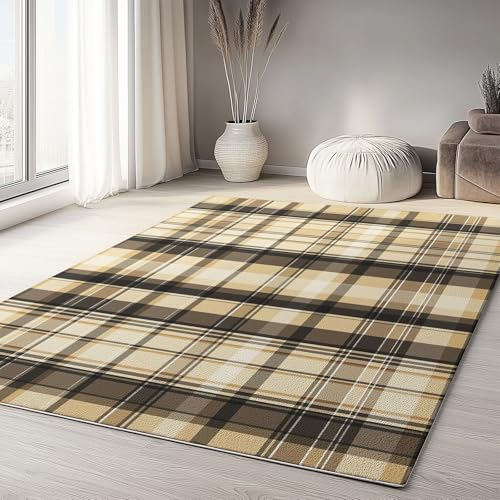 Teppich Gegend Schlafzimmer 120 x 180cm, Wohnzimmerteppich Waschküche Waschbar Carpet rutschfest Kurzflor Weich Gitter Beige Plaid Teppiche für Esszimmer Küche von Generisch