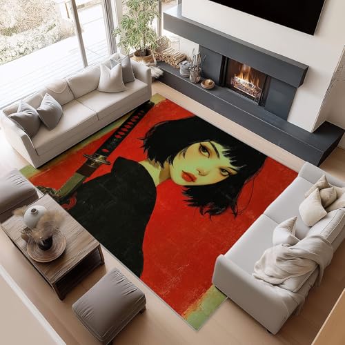 Teppich Gegend Schlafzimmer 120 x 180cm, Wohnzimmerteppich Waschküche Waschbar Carpet rutschfest Kurzflor Weich Retro-Futurismus Japanisches Mädchen Teppiche für Esszimmer Küche von Generisch