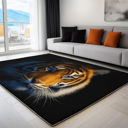 Teppich Gegend Schlafzimmer 160 x 230cm, Schwarz Wohnzimmerteppich, Waschküche Waschbar Carpet rutschfest Kurzflor Weich Tierisches Tigergesicht Teppiche für Esszimmer, Küche Teppich Gegend Schlafzimmer 160 x 230cm, Schwarz Wohnzimmerteppich, Waschküche Waschbar Carpet rutschfest Kurzflor Weich Tierisches Tigergesicht Teppiche für Esszimmer, Küche von Generisch