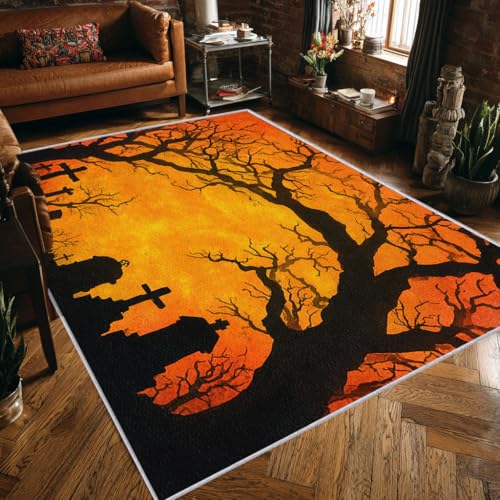 Teppich Grab Wohnzimmer 160x220 Waschbar, Kreuz Baum Zweige Halloween Teppiche Gegend Schlafzimmer Deko & Wohnaccessoires, Kurzflor Teppich, Weich, rutschfest Bettvorleger, FD600 Teppich Grab Wohnzimmer 160x220 Waschbar, Kreuz Baum Zweige Halloween Teppiche Gegend Schlafzimmer Deko & Wohnaccessoires, Kurzflor Teppich, Weich, rutschfest Bettvorleger, FD600 von Generisch