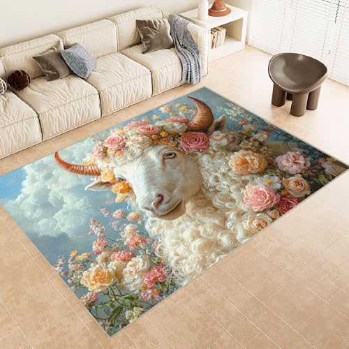 Teppich Kurzflor 120x180 cm Muster Kuh GehöRnte Blumen 3D Druck Teppiche Gegend Maschinenwaschbarer Rutschfester Carpet Aus Kaschmirimitatwarm Und Bequem Wohnzimmer Kinderzimmer Arbeitsbereich Teppich Kurzflor 120x180 cm Muster Kuh GehöRnte Blumen 3D Druck Teppiche Gegend Maschinenwaschbarer Rutschfester Carpet Aus Kaschmirimitatwarm Und Bequem Wohnzimmer Kinderzimmer Arbeitsbereich von Generisch