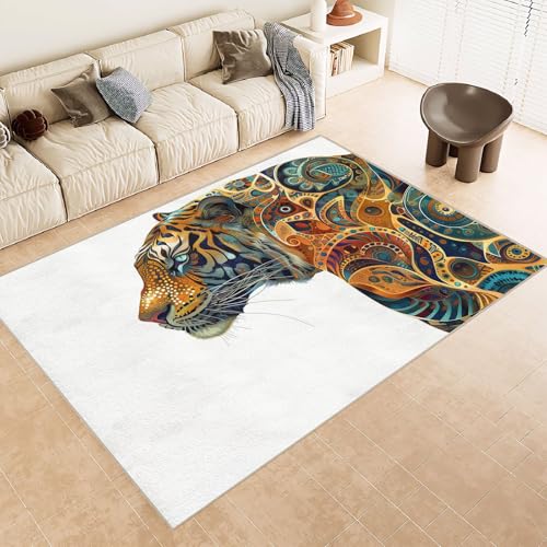 Teppich Kurzflor 120x180 cm Muster Tiger Farbe Linien Kunst 3D Druck Teppiche Gegend Maschinenwaschbarer Rutschfester Carpet Aus Kaschmirimitatwarm Und Bequem Wohnzimmer Kinderzimmer Arbeitsbereich von Generisch