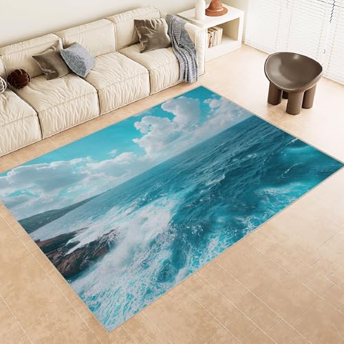 Teppich Kurzflor 140x200 cm Muster Blau Wasser Berge Himmel 3D Druck Teppiche Gegend Maschinenwaschbarer Rutschfester Carpet Aus Kaschmirimitatwarm Und Bequem Wohnzimmer Kinderzimmer Arbeitsbereich von Generisch