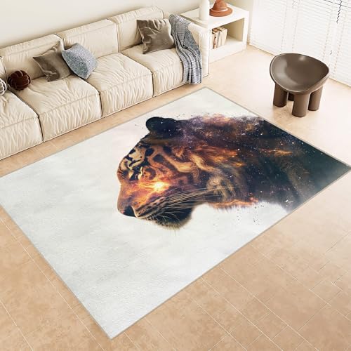 Teppich Kurzflor 140x200 cm Muster Bunt Tiger Wildtiere 3D Druck Teppiche Gegend Maschinenwaschbarer Rutschfester Carpet Aus Kaschmirimitatwarm Und Bequem Wohnzimmer Kinderzimmer Arbeitsbereich von Generisch