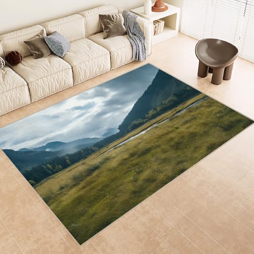 Teppich Kurzflor 140x200 cm Muster Grasland Bach Berge 3D Druck Teppiche Gegend Maschinenwaschbarer Rutschfester Carpet Aus Kaschmirimitatwarm Und Bequem Wohnzimmer Kinderzimmer Arbeitsbereich von Generisch