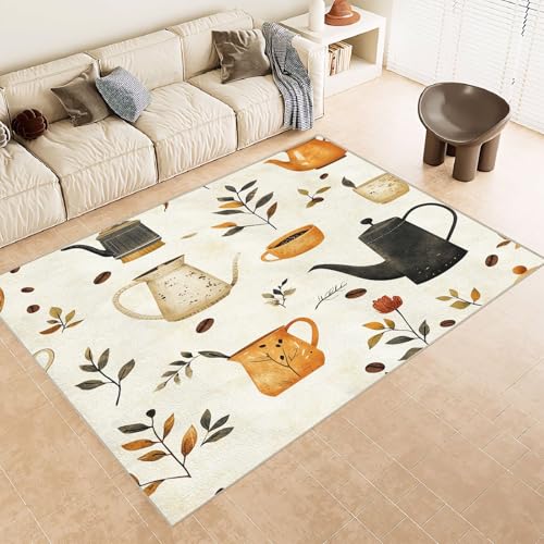 Teppich Kurzflor 140x200 cm Muster Kaffeekanne Bohnen Blatt 3D Druck Teppiche Gegend Maschinenwaschbarer Rutschfester Carpet Aus Kaschmirimitatwarm Und Bequem Wohnzimmer Kinderzimmer Arbeitsbereich von Generisch