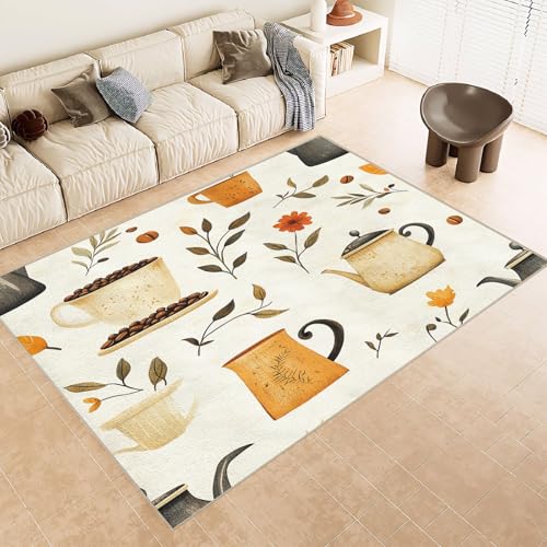 Teppich Kurzflor 140x200 cm Muster Kaffeekanne Bohnen Blatt 3D Druck Teppiche Gegend Maschinenwaschbarer Rutschfester Carpet Aus Kaschmirimitatwarm Und Bequem Wohnzimmer Kinderzimmer Arbeitsbereich von Generisch
