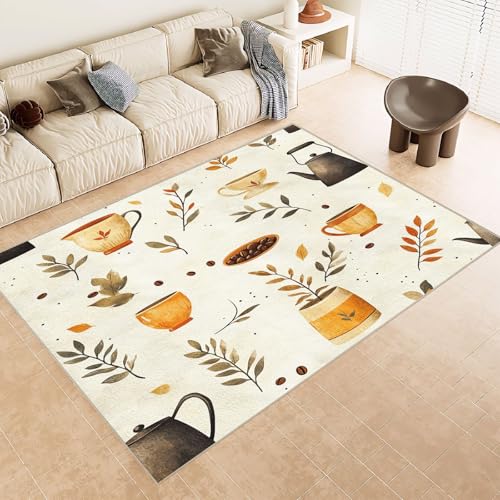 Teppich Kurzflor 140x200 cm Muster Kaffeekanne Bohnen Blatt 3D Druck Teppiche Gegend Maschinenwaschbarer Rutschfester Carpet Aus Kaschmirimitatwarm Und Bequem Wohnzimmer Kinderzimmer Arbeitsbereich von Generisch