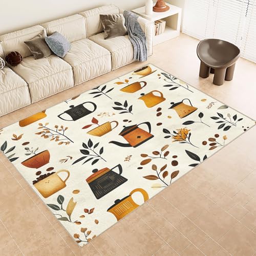 Teppich Kurzflor 140x200 cm Muster Kaffeekanne Bohnen Blatt 3D Druck Teppiche Gegend Maschinenwaschbarer Rutschfester Carpet Aus Kaschmirimitatwarm Und Bequem Wohnzimmer Kinderzimmer Arbeitsbereich von Generisch