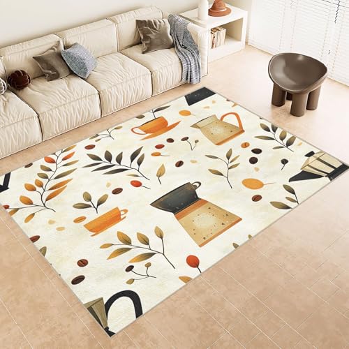 Teppich Kurzflor 140x200 cm Muster Kaffeekanne Bohnen Blatt 3D Druck Teppiche Gegend Maschinenwaschbarer Rutschfester Carpet Aus Kaschmirimitatwarm Und Bequem Wohnzimmer Kinderzimmer Arbeitsbereich von Generisch