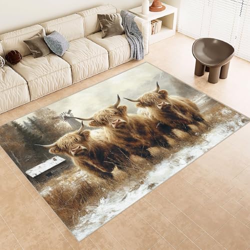 Teppich Kurzflor 140x200 cm Muster Kuh GehöRnte Blumen 3D Druck Teppiche Gegend Maschinenwaschbarer Rutschfester Carpet Aus Kaschmirimitatwarm Und Bequem Wohnzimmer Kinderzimmer Arbeitsbereich von Generisch