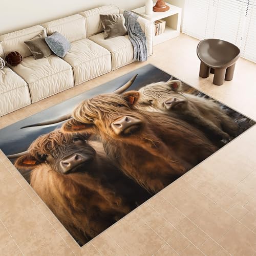 Teppich Kurzflor 140x200 cm Muster Kuh GehöRnte Blumen 3D Druck Teppiche Gegend Maschinenwaschbarer Rutschfester Carpet Aus Kaschmirimitatwarm Und Bequem Wohnzimmer Kinderzimmer Arbeitsbereich von Generisch