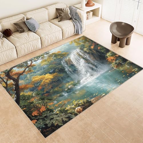 Teppich Kurzflor 140x200 cm Muster Wasserfall Bach BäUme 3D Druck Teppiche Gegend Maschinenwaschbarer Rutschfester Carpet Aus Kaschmirimitatwarm Und Bequem Wohnzimmer Kinderzimmer Arbeitsbereich von Generisch