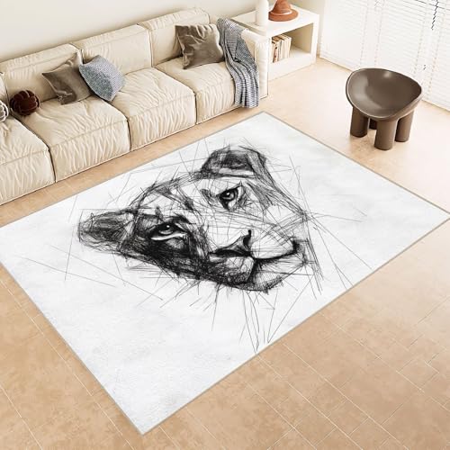 Teppich Kurzflor 140x200 cm Muster WeißE Linien Leopard 3D Druck Teppiche Gegend Maschinenwaschbarer Rutschfester Carpet Aus Kaschmirimitatwarm Und Bequem Wohnzimmer Kinderzimmer Arbeitsbereich von Generisch