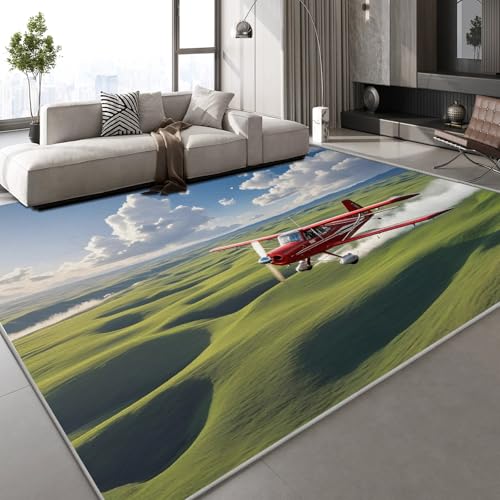 Teppich Kurzflor Kaschmirimitat Weich Strapazierfähig 140x200 cm Flugzeug Rot 3D Muster Grasland Natur Druck Teppich rutschfeste Unterseite Geeignet für Bäder Küchen Eingangsbereiche Teppich Kurzflor Kaschmirimitat Weich Strapazierfähig 140x200 cm Flugzeug Rot 3D Muster Grasland Natur Druck Teppich rutschfeste Unterseite Geeignet für Bäder Küchen Eingangsbereiche von Generisch