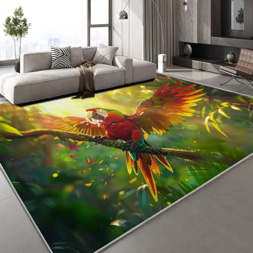 Teppich Kurzflor Kaschmirimitat Weich Strapazierfähig 140x200 cm Vogel Bunt 3D Muster Bäume Wald Druck Teppich rutschfeste Unterseite Geeignet für Bäder Küchen Eingangsbereiche von Generisch