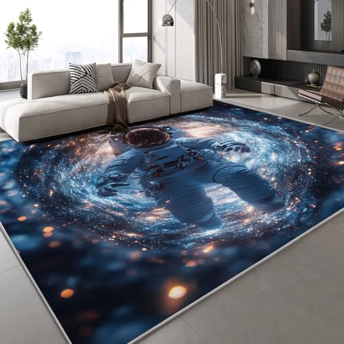Teppich Kurzflor Kaschmirimitat Weich Strapazierfähig 150x210 cm Astronaut 3D Muster Sternenhimmel Verträumt Druck Teppich rutschfeste Unterseite Geeignet für Bäder Küchen Eingangsbereiche von Generisch