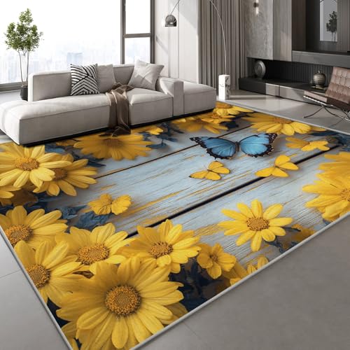 Teppich Kurzflor Kaschmirimitat Weich Strapazierfähig 150x210cm Schmetterling Blumen 3D Muster Abstrakt Kunst Druck Teppich rutschfeste Unterseite Geeignet für Bäder Küchen Eingangsbereiche von Generisch