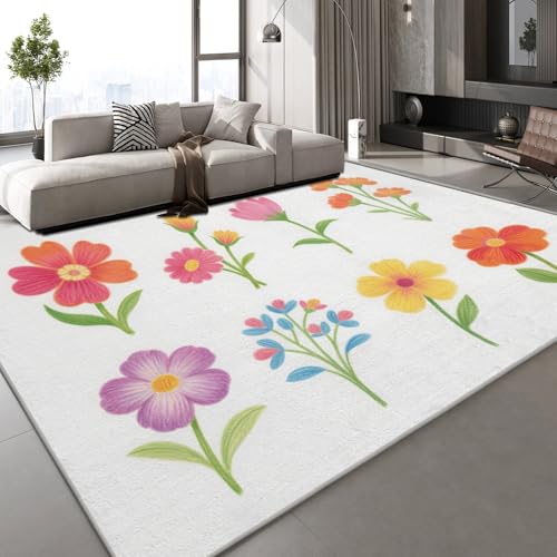 Teppich Kurzflor Kaschmirimitat Weich Strapazierfähig 160x230 cm Blumen Bunt 3D Muster Cartoon Süß Druck Teppich rutschfeste Unterseite Geeignet für Bäder Küchen Eingangsbereiche von Generisch