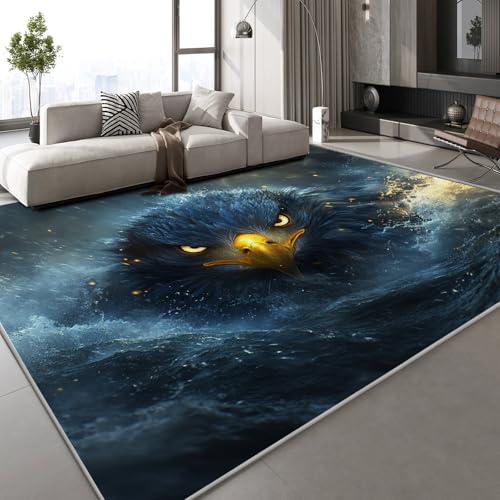 Teppich Kurzflor Kaschmirimitat Weich Strapazierfähig 180x240 cm Adler Tier 3D Muster Wasserspritzer Druck Teppich rutschfeste Unterseite Geeignet für Bäder Küchen Eingangsbereiche von Generisch