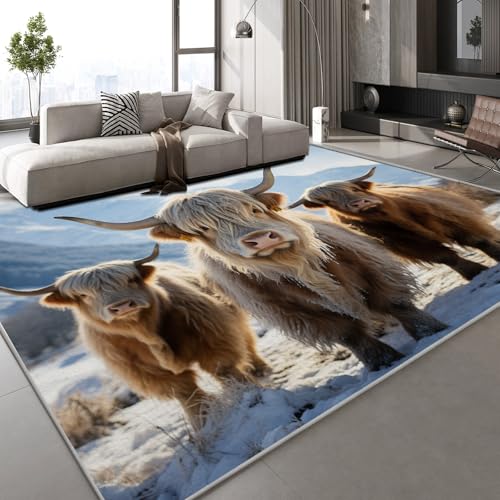 Teppich Kurzflor Kaschmirimitat Weich Strapazierfähig 180x240 cm Hochlandrinder Grasland 3D Muster Natur Berge Druck Teppich rutschfeste Unterseite Geeignet für Bäder Küchen Eingangsbereiche Teppich Kurzflor Kaschmirimitat Weich Strapazierfähig 180x240 cm Hochlandrinder Grasland 3D Muster Natur Berge Druck Teppich rutschfeste Unterseite Geeignet für Bäder Küchen Eingangsbereiche von Generisch