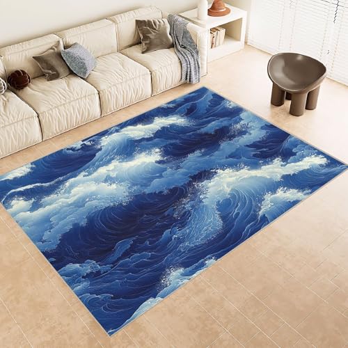 Teppich Kurzflor Kaschmirimitat Weich Strapazierfähig 50x80 cm 3D Muster Wellen Comics Kindlich Druck Maschinenwaschbarer Teppich rutschfeste Unterseite Geeignet für Bäder Küchen Eingangsbereiche von Generisch