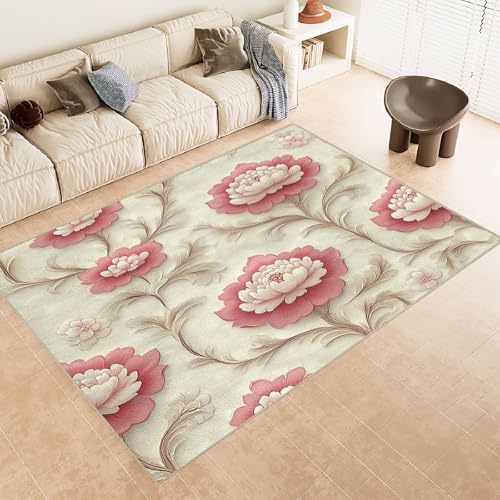 Teppich Kurzflor Kaschmirimitat Weich Strapazierfähig 60x90 cm 3D Muster Blumen Rot BläTter Druck Maschinenwaschbarer Teppich rutschfeste Unterseite Geeignet für Bäder Küchen Eingangsbereiche von Generisch