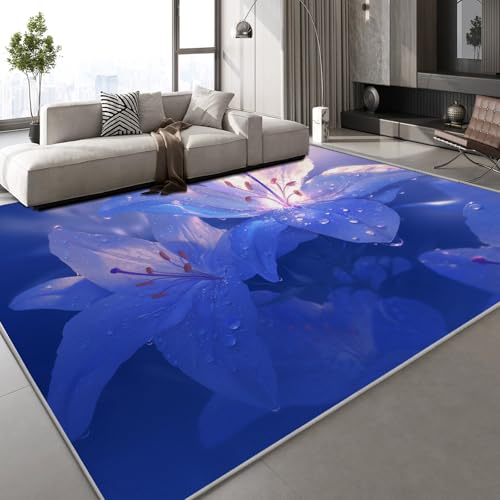 Teppich Kurzflor Kaschmirimitat Weich Strapazierfähig 60x90 cm Lilie Blumen 3D Muster Pflanzen Natur Druck Teppich rutschfeste Unterseite Geeignet für Bäder Küchen Eingangsbereiche von Generisch