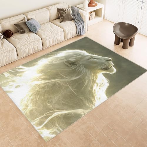 Teppich Kurzflor Kaschmirimitat Weich Strapazierfähig 80x120 cm 3D Muster LöWe Weiß Fell Licht Druck Maschinenwaschbarer Teppich rutschfeste Unterseite Geeignet für Balkone Korridore Restaurants von Generisch