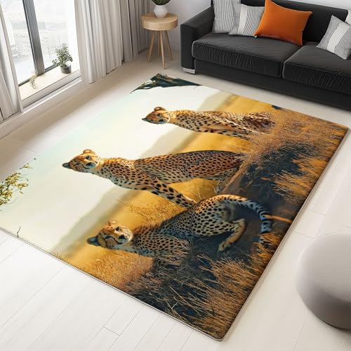 Teppich Kurzflor Teppiche 180 x 240 cm waschbar, pflegeleicht und robust ideal Grasland Leopard fürs Wohnzimmer, Schlafzimmer und Kinderzimmer auch als Badematte Gelb von Generisch